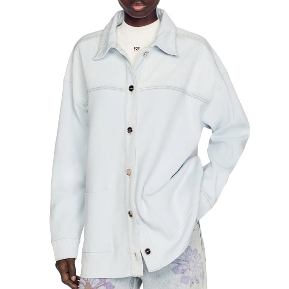 Gwendy Denim Trim Knit Shirt Jacket - Picture 1 of 5